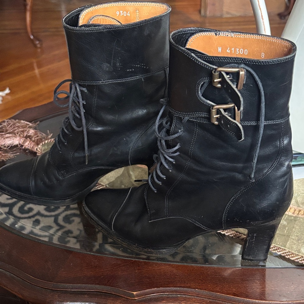 Ralph Lauren vintage Black Leather Lace-Up  Boots